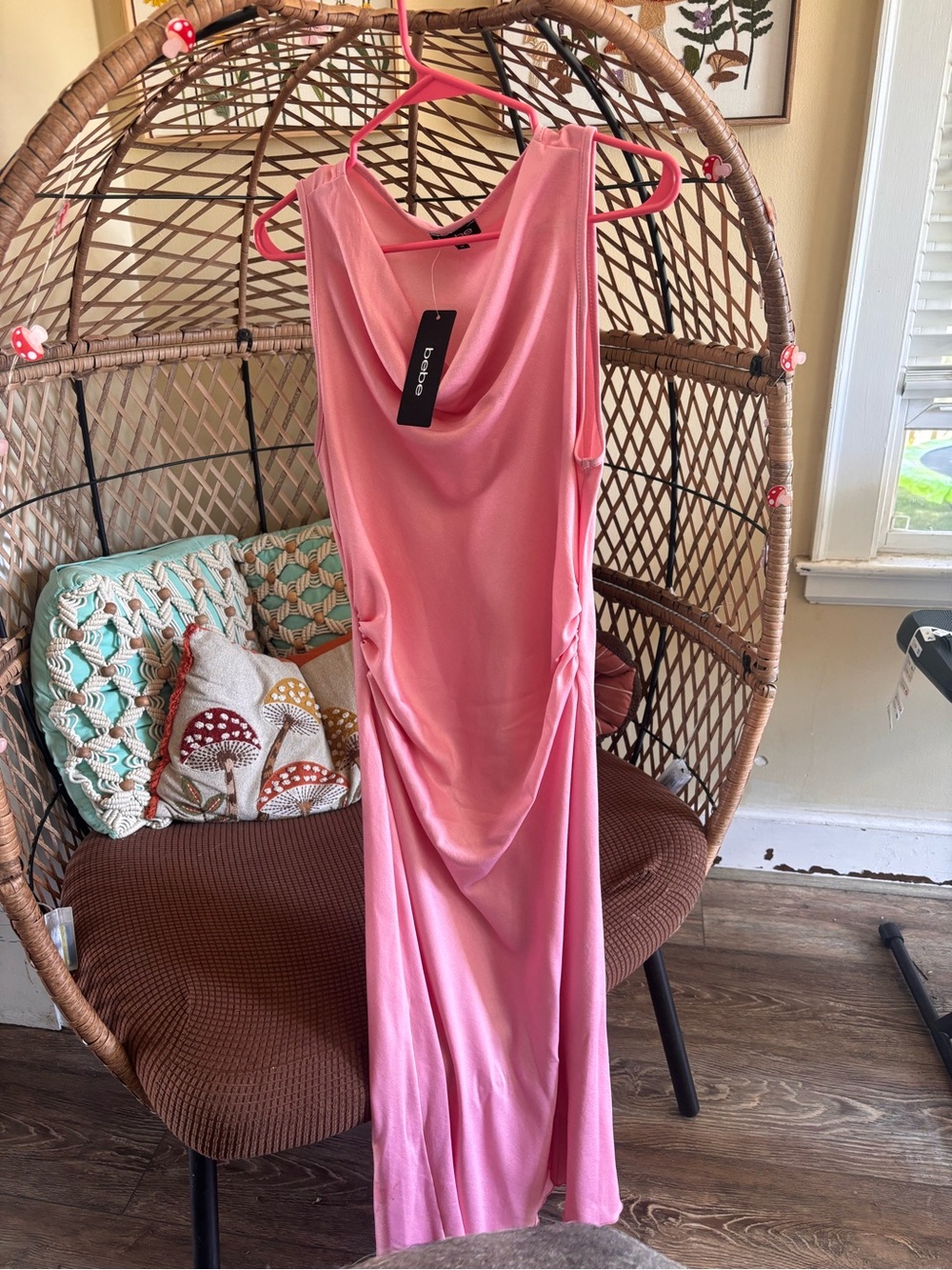 bebe Pink Draped Cowl Slip Dress